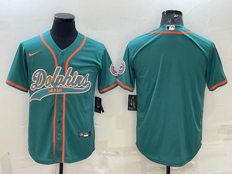 Men's Aqua Miami Dolphins Blank With Patch Cool Base Stitched Baseball Jersey